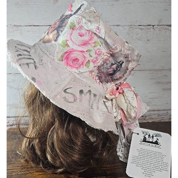 OOAK Upcycled Indie Boho Top Hat Sassy Cherub Graffiti Flower Cat Adjusts L-S main image 11